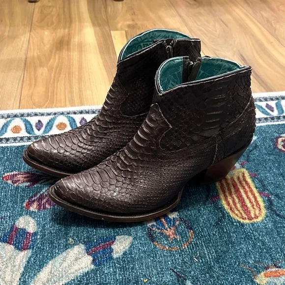 Corral Snakeskin Leather Pointed Cropped Ankle Western Cowgirl Cowboy Boots - Picture 1 of 8